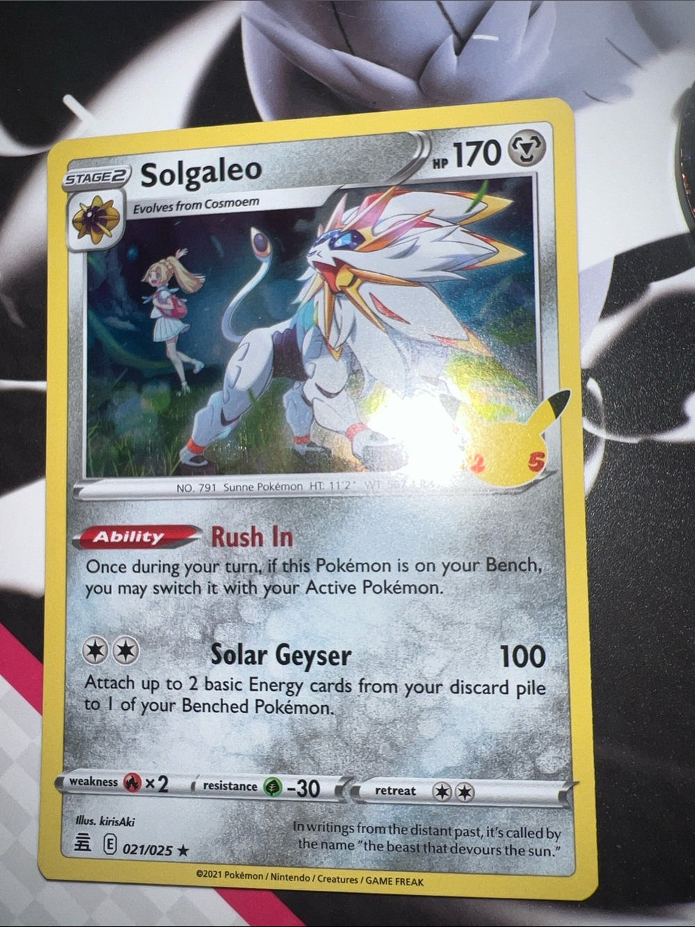 Pokemon Solgaleo Holo Trading Card - Yellow Border, Silver Accents